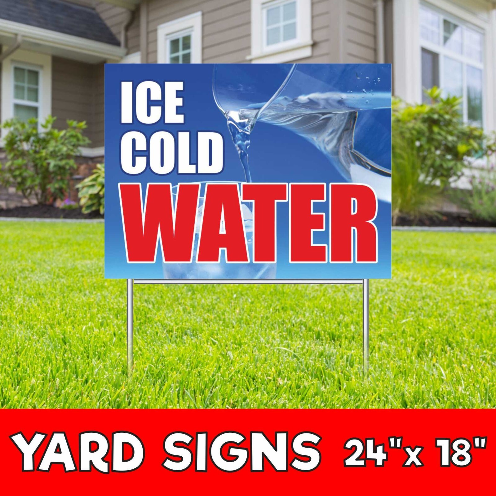 ICE COLD WATER Corrugate Plastic with H-Stakes Lawn Sign Drink Juice Tea Coffee