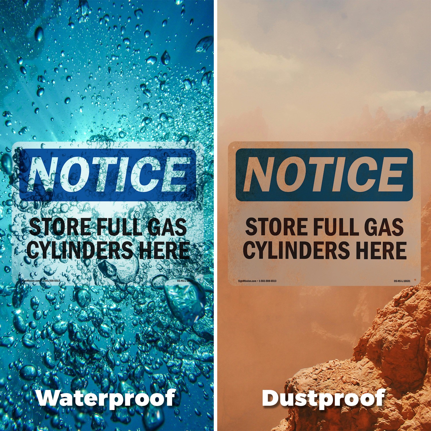 Store Full Gas Cylinders Here OSHA Notice Sign Metal Plastic, Decal 5 or 10 Pack