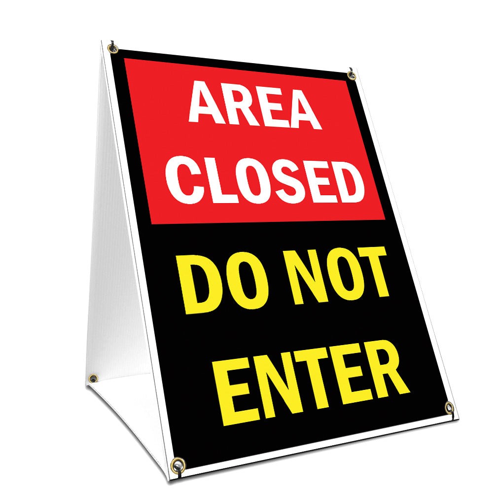 A-frame Sidewalk Area Closed Do Not Enter Sign With Graphics On Each Side