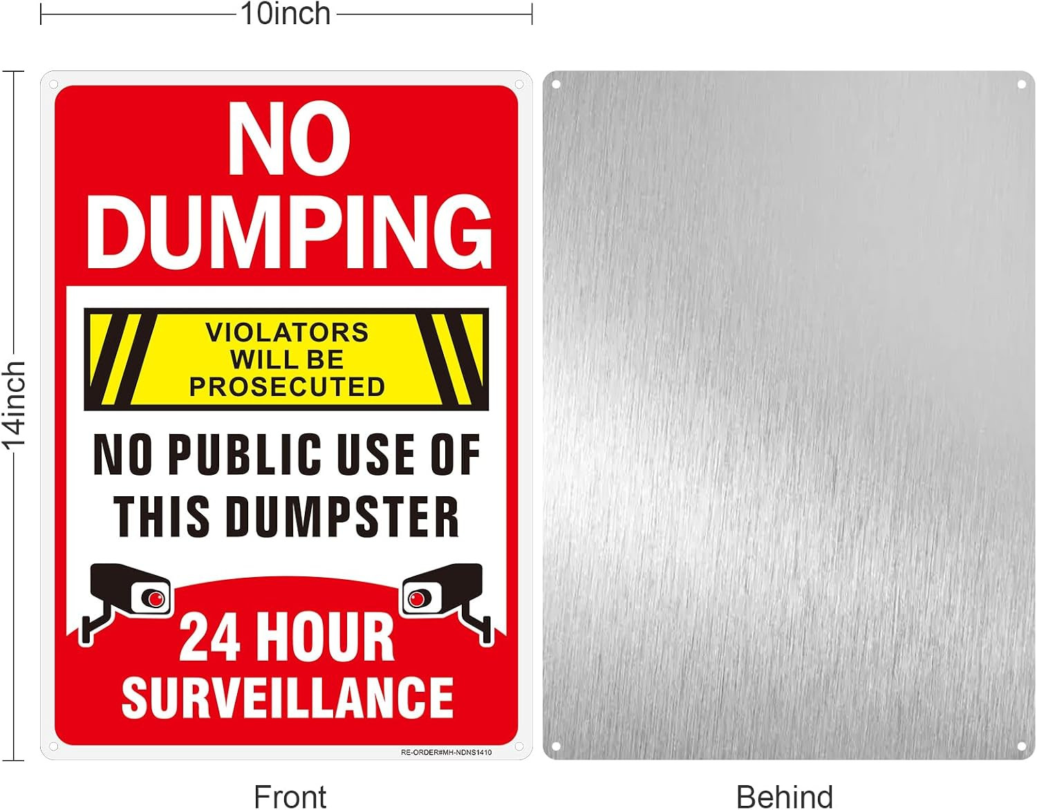No Dumping Signs-2 Pack, 14X10Inch Aluminum No Public Use of Dumpster Sign, No