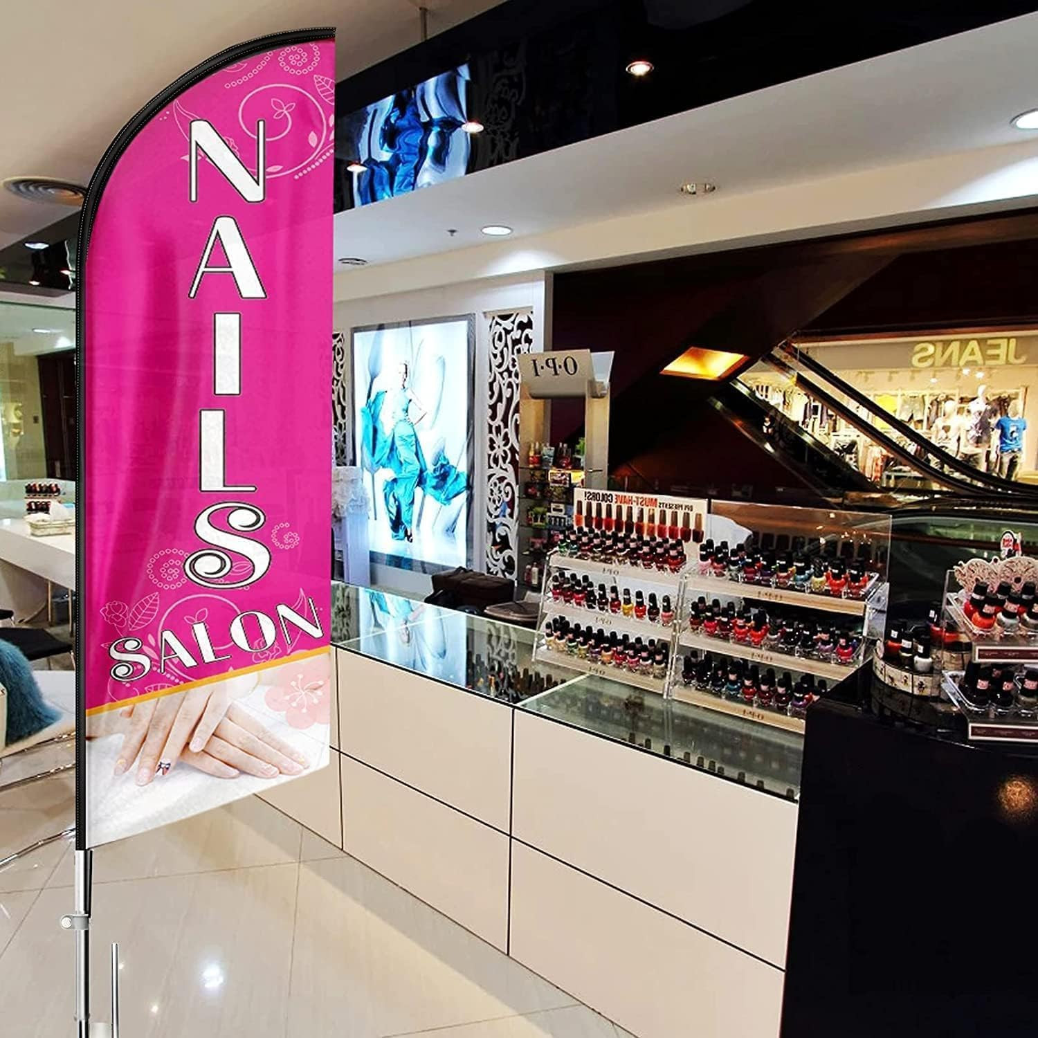 Nails Salon Feather Flag Sign, Pink, 11FT, Swooper Flag Pole Kit & Ground Stake