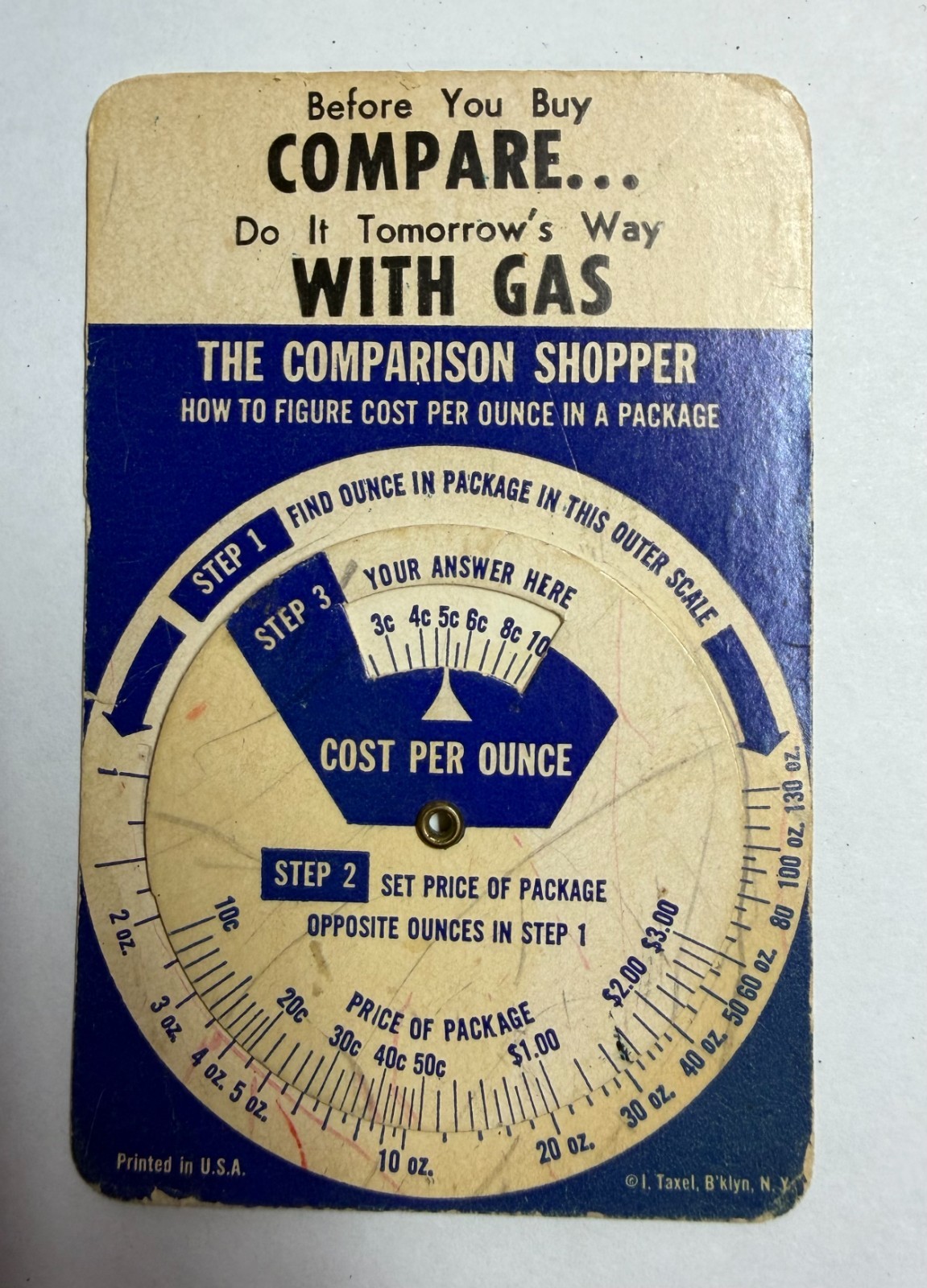 Vtg “Comparison Shopper” Slide Chart, Novelty Calculator Cost – Lot# 2000