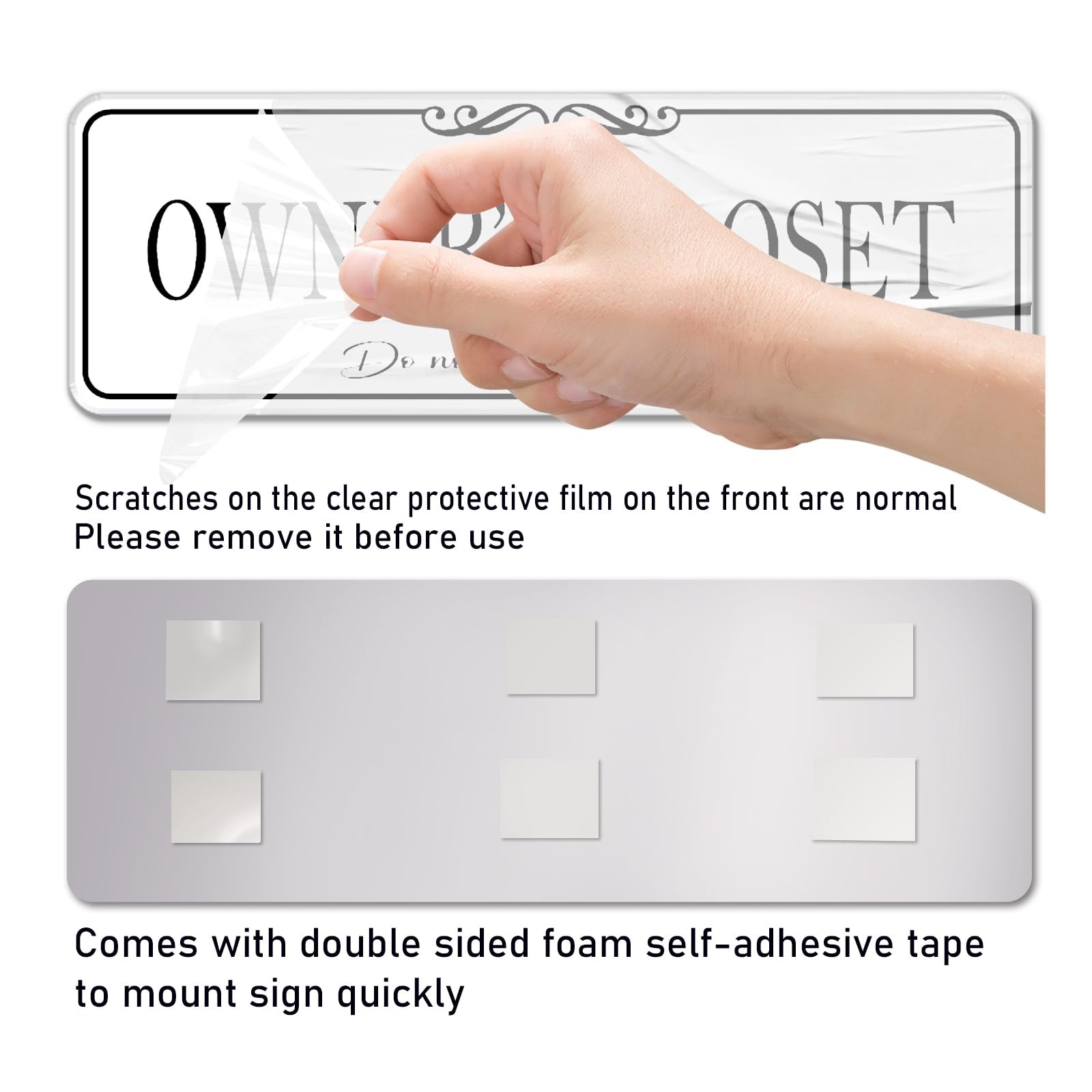 9×3 Inch Elegant White Acrylic SelfStick Owners Closet Sign Rental Host Decor