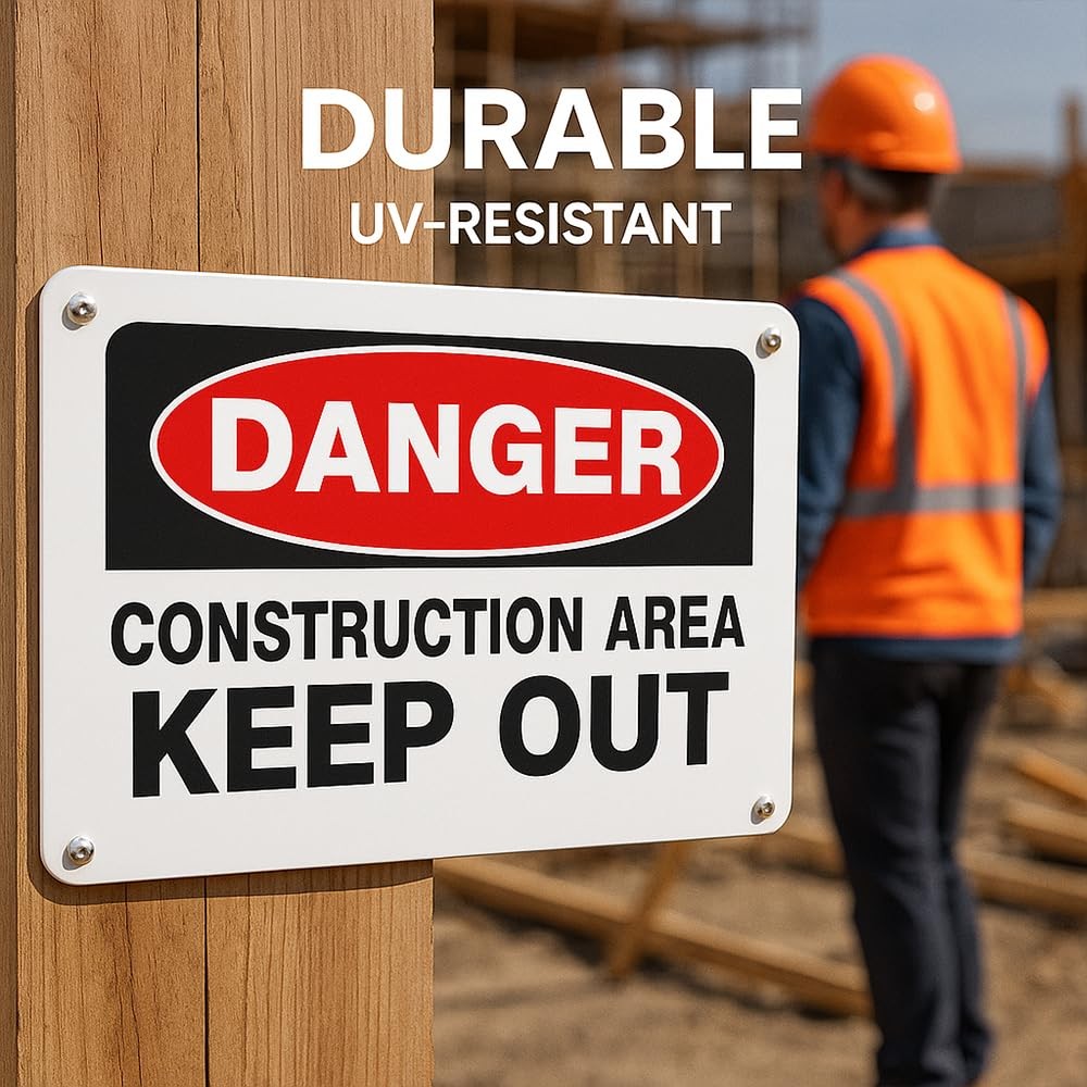 4 PCS 10×14 Inch Danger Construction Area Keep Out Metal Sign
