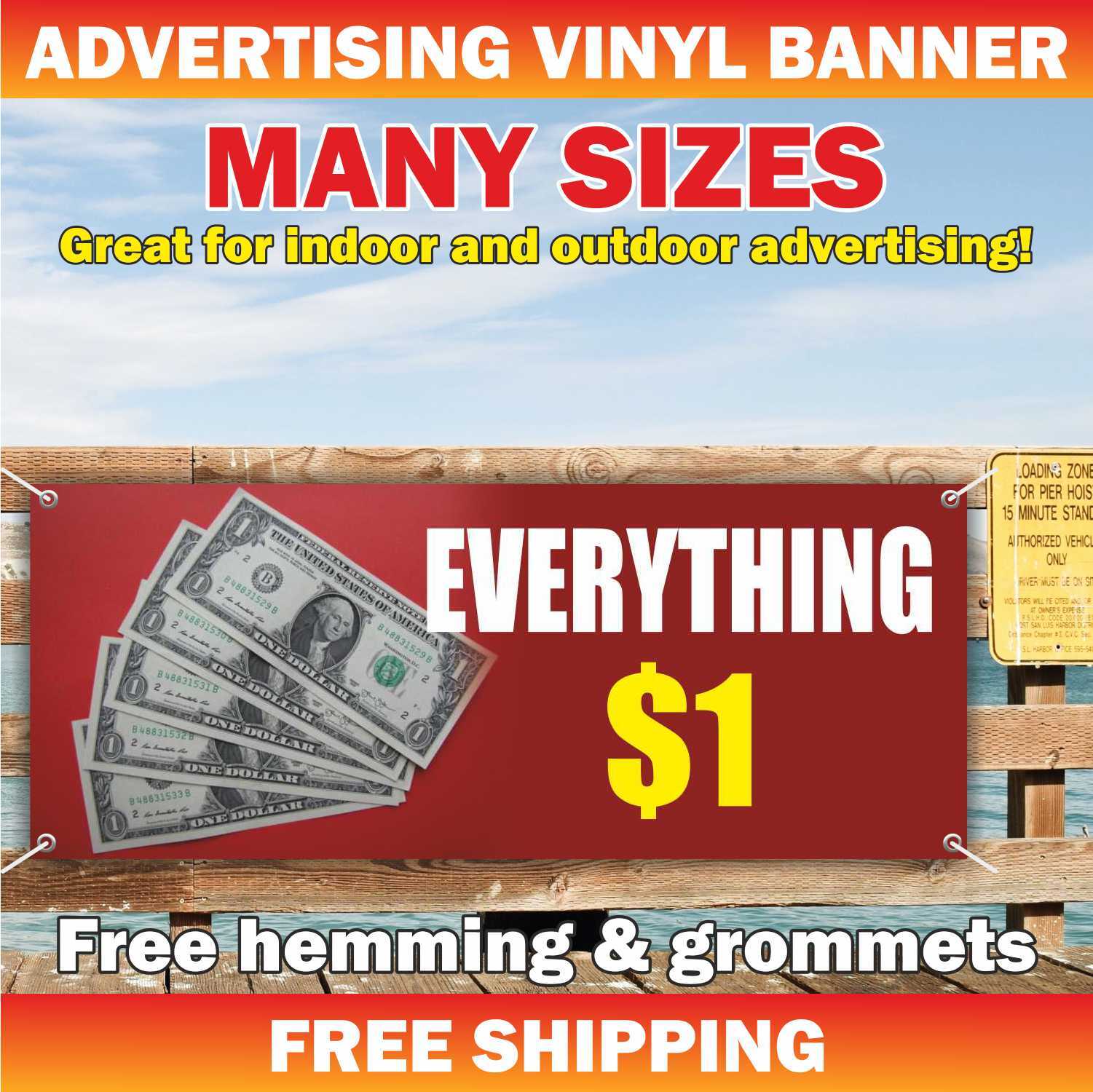 EVERYTHING $1 Advertising Banner Vinyl Mesh Sign custom one huge sale store shop