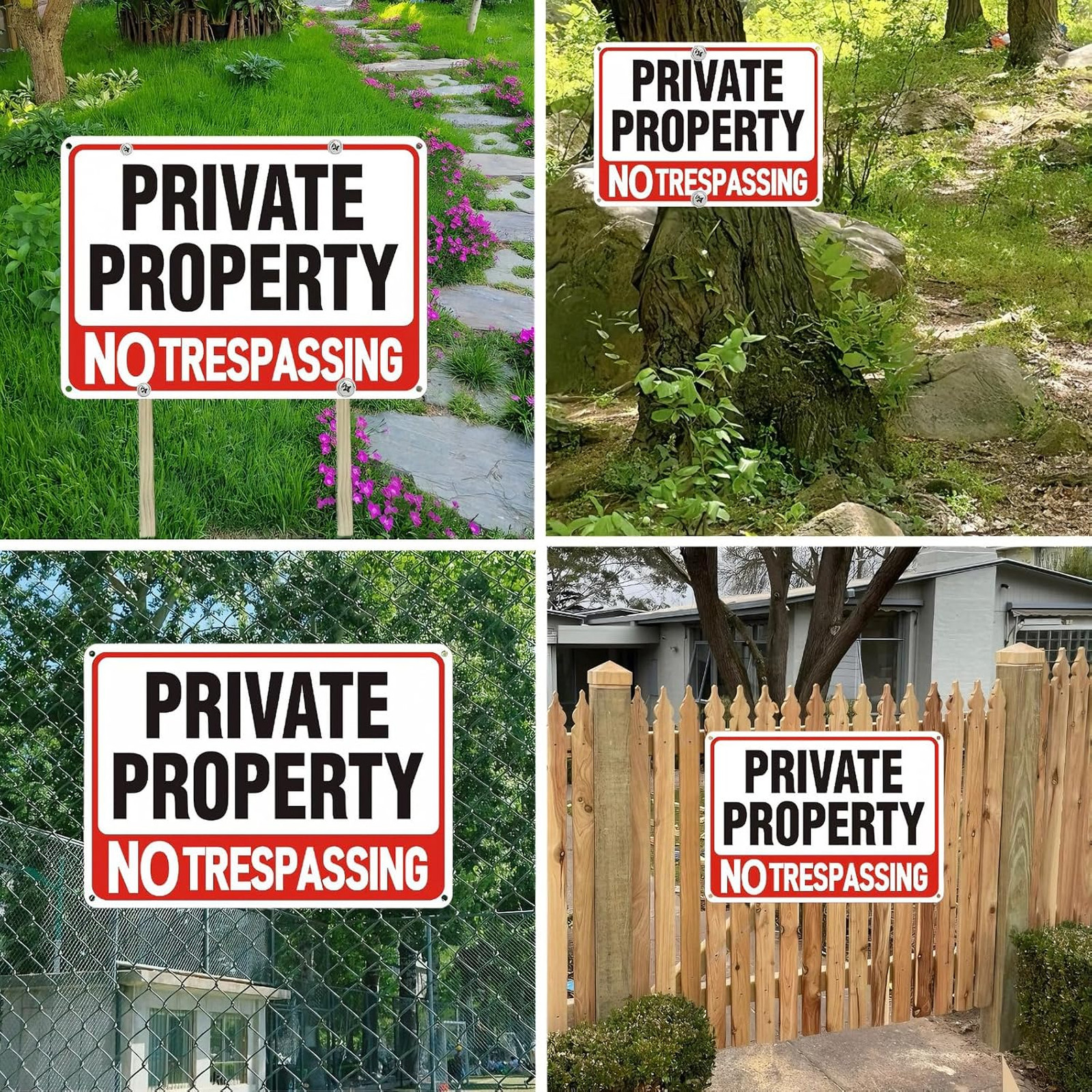 4 Pack Large No Trespassing Signs Private Property 12×8 Aluminum Reflective