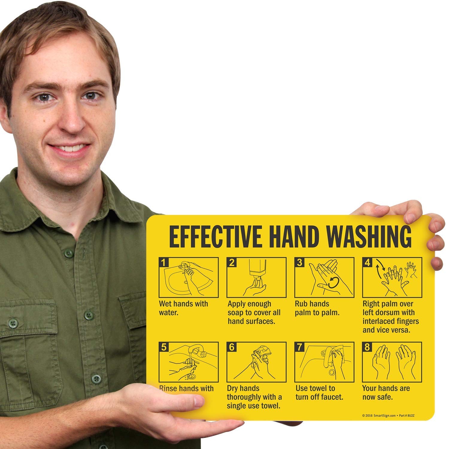 10×14 Inch Effective Hand Washing Label Laminated Vinyl Safety Sign