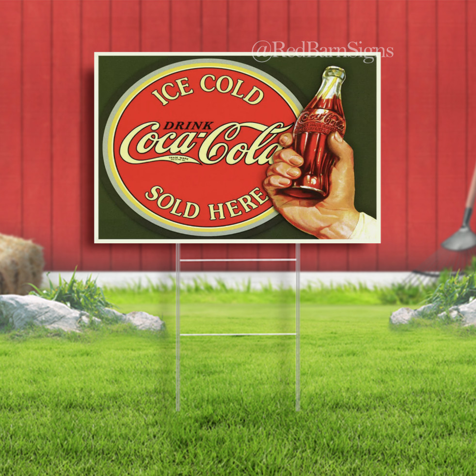 SIGN METAL PLAQUE ICE COLD Coca Cola SOLD HERE Retro Yard sign Advert Coke