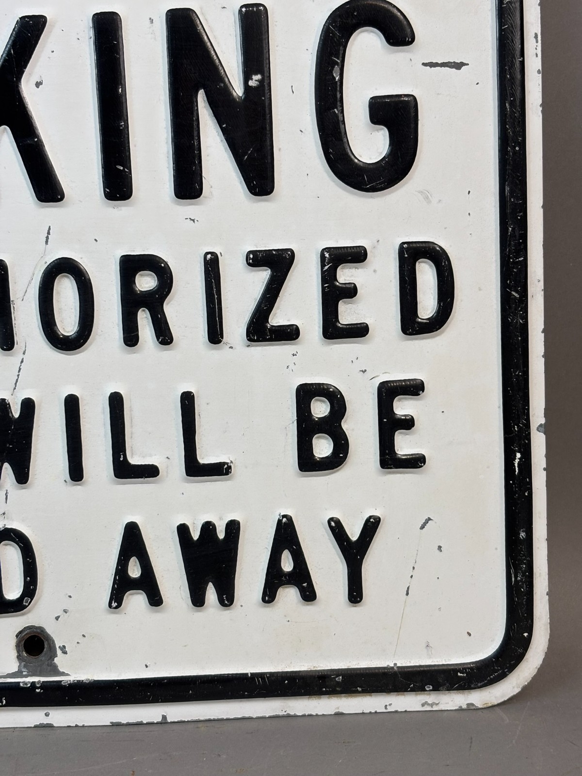 Vtg 40s 50s Embossed PRIVATE PARKING Unauthorized Cars Will Be Towed Steel Sign