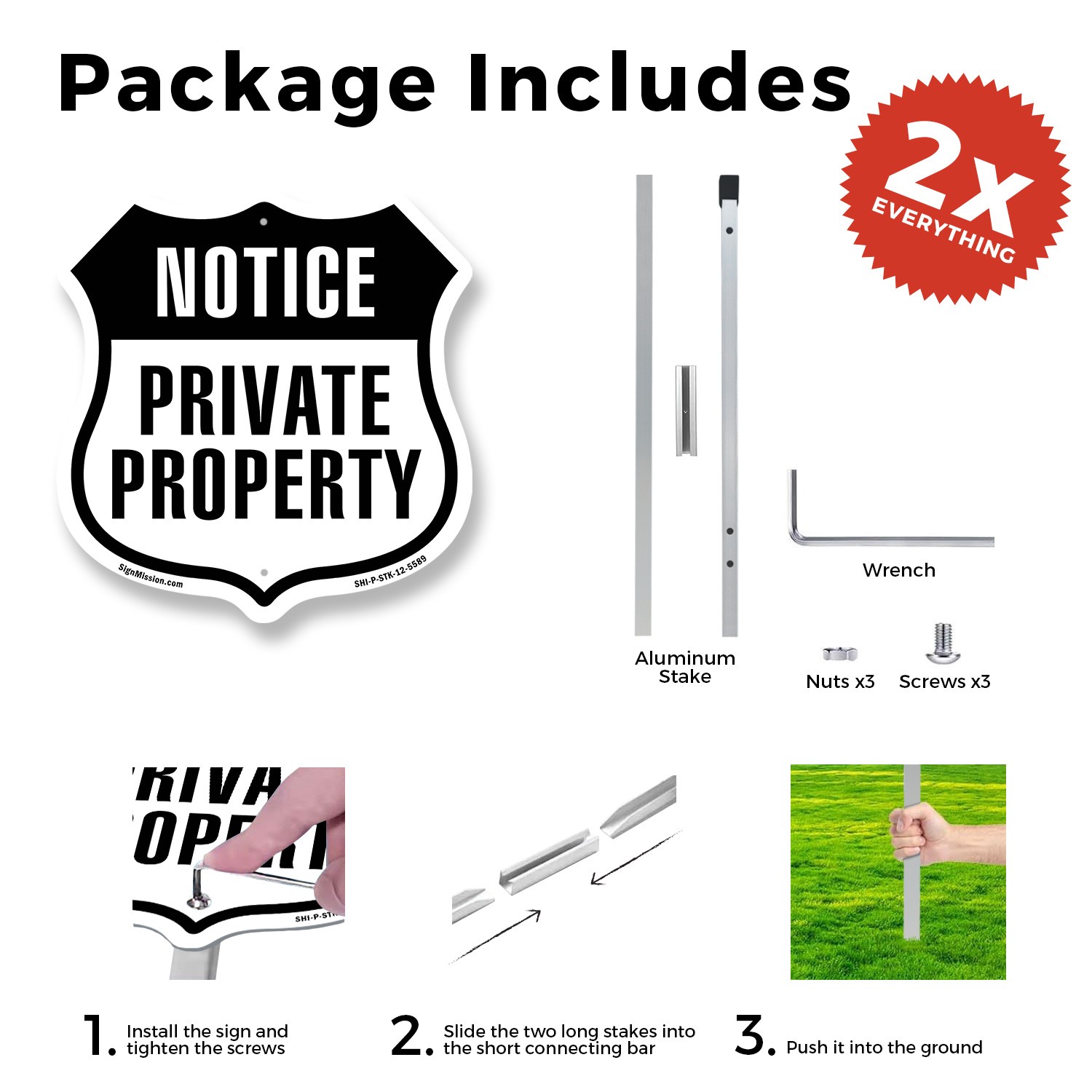 Notice Private Property Shield Shaped Sign With Stake Crafted in the USA