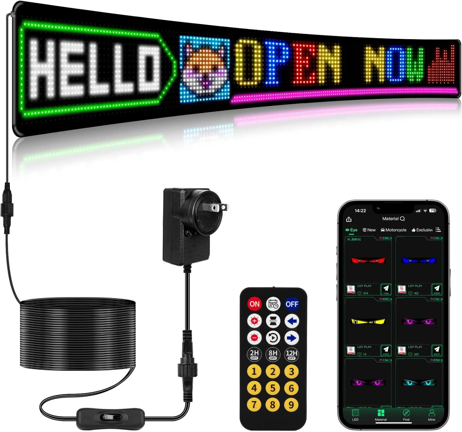 Large 52″*7.5″ Programmable LED Sign with Remote & App Control for Businesses