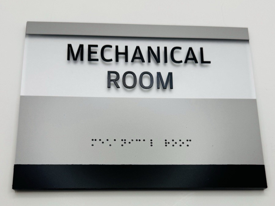 MECHANICAL ROOM Sign BRAILLE RAISED LETTER Acrylic Adhesive Back 6×8″