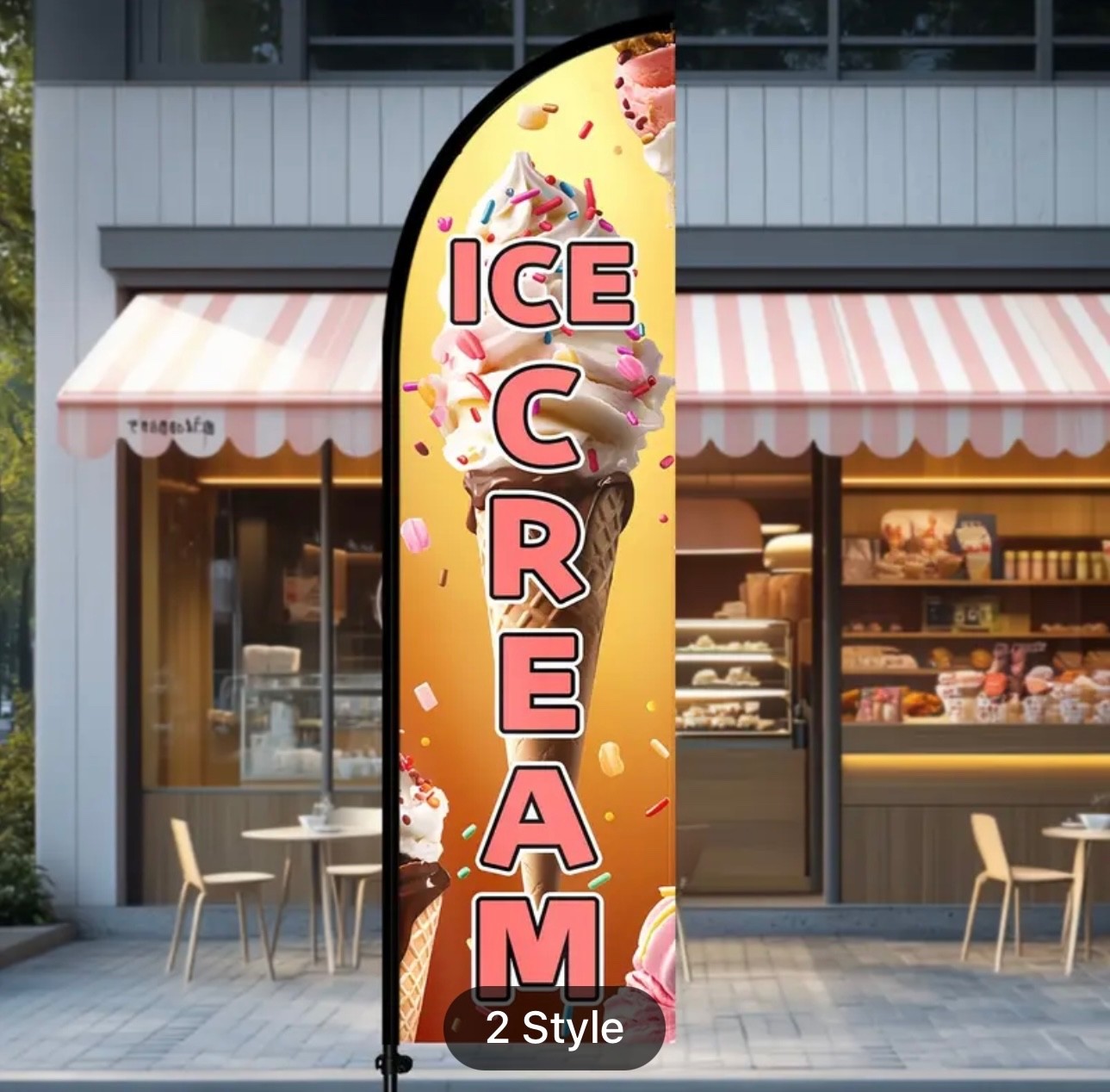 1pc Ice Cream Feather Flag with Flagpole – Durable Polyester Outdoor Banner,