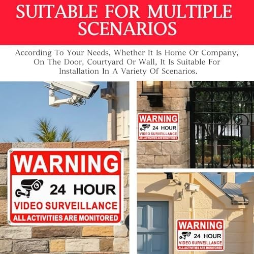 4 Pack Video Surveillance Signs, 24hr Monitoring No Trespassing Camera Sign | 8x