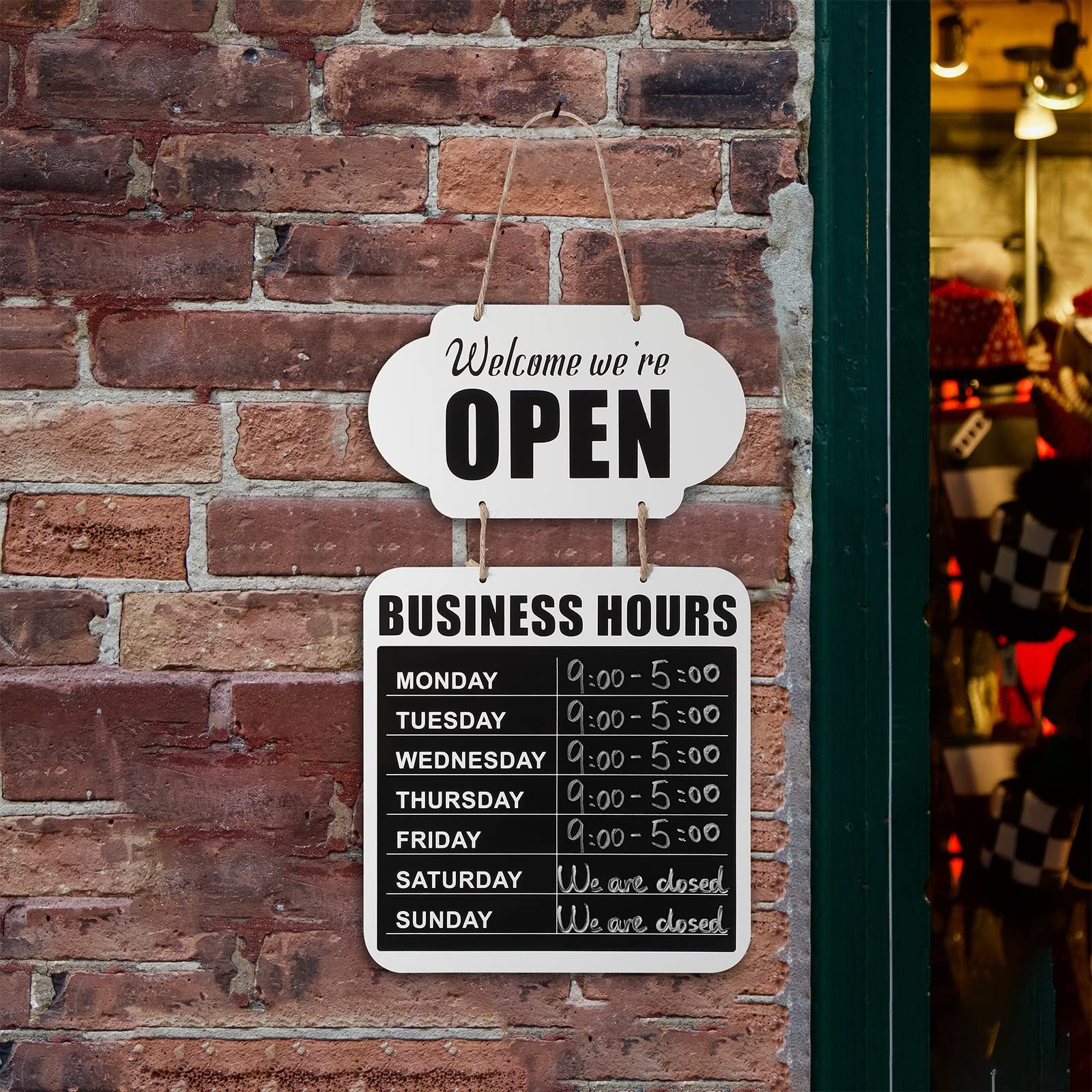 Business Hours Hanging Chalkboard Open Closed Sign Wooden Welcome Chalk Board…
