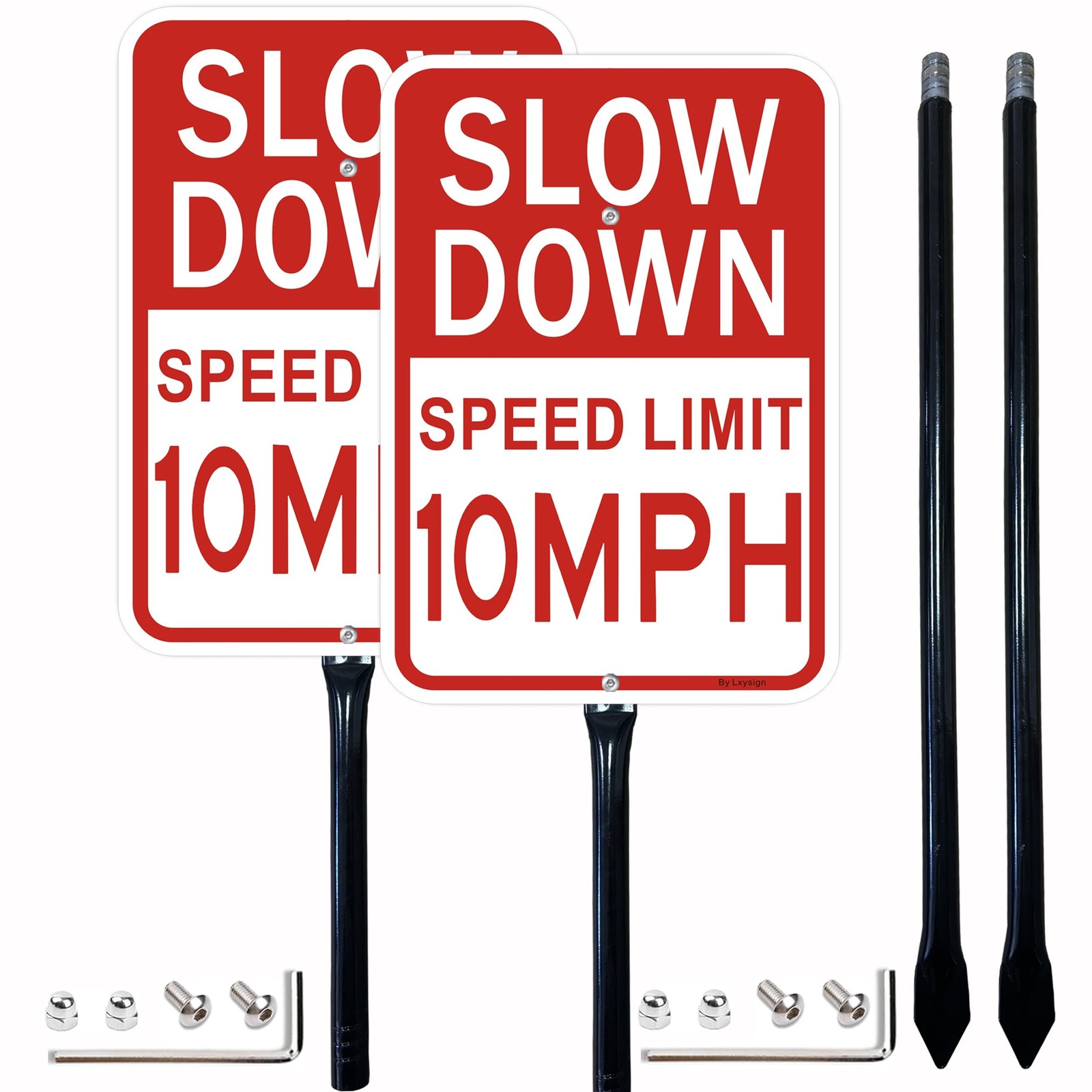 2-Pack “Slow Down 10 MPH” Sign with 36-Inch Metal Stakes Reflective