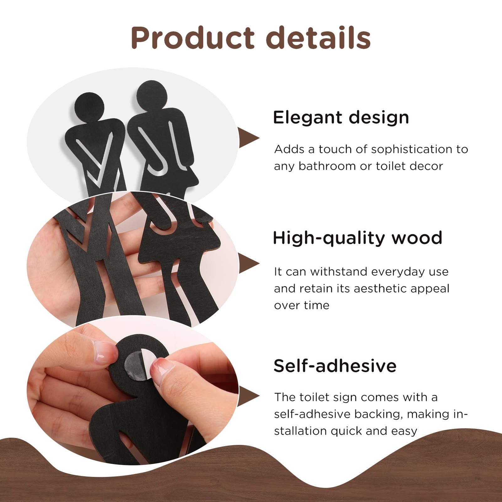 Bathroom Sign decor, 7″ Wooden Restroom Signs, Removable Bathroom Door for Ho…