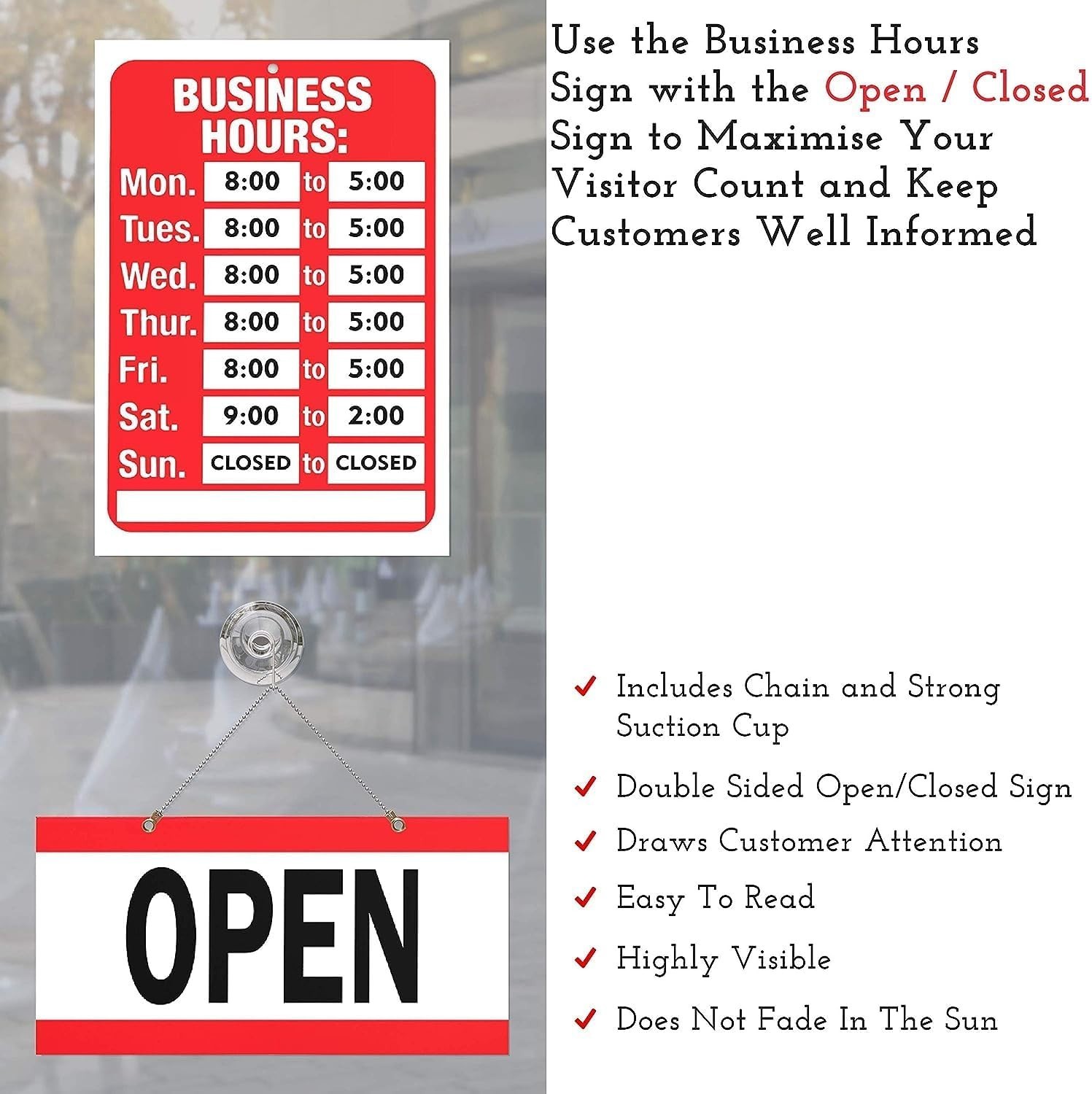 Durable Open Closed Sign with Adhesive Pads – Ideal for Glass Doors & Windows