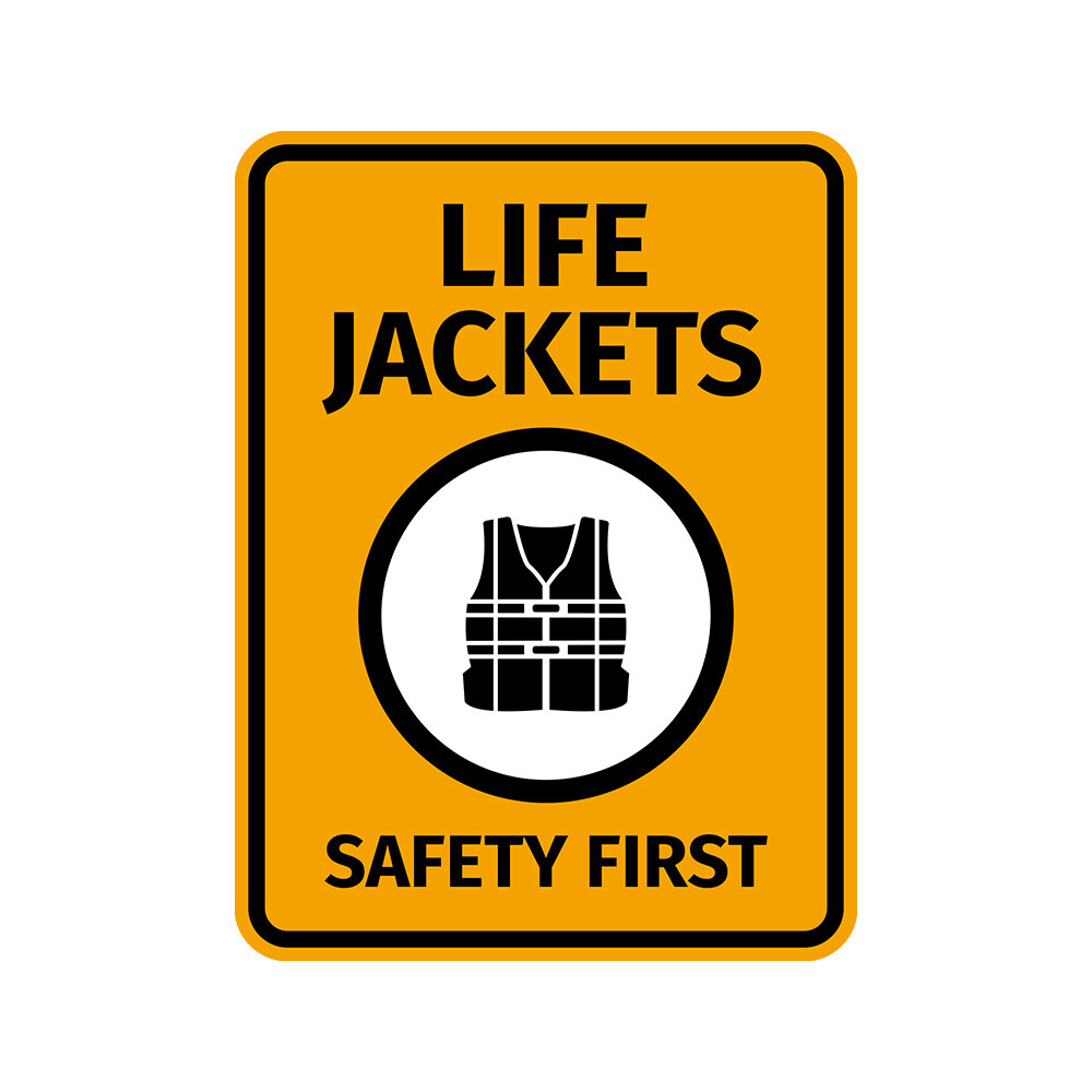 Portrait Round Plus Life Jackets Safety First Wall or Door Sign | Boats & Yachts