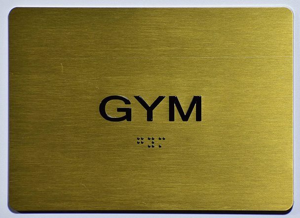 Gym Sign – Gold With Braille and Raised Letters (Aluminum, Gold Size 5×7)