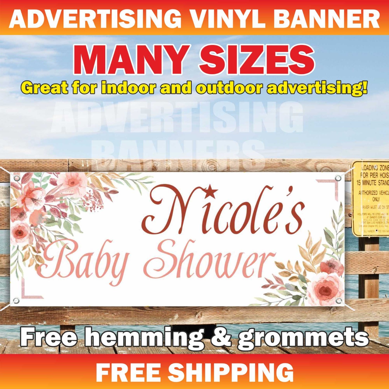 Baby Shower Celebrating Advertising Banner Vinyl Mesh Sign Custom Name Party
