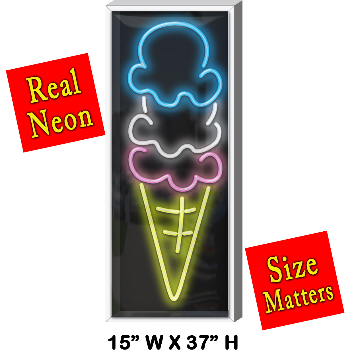 OUTDOOR Ice Cream Cone Neon Sign Jantec 15″ x 37″ Open Sweets Parlor Shop