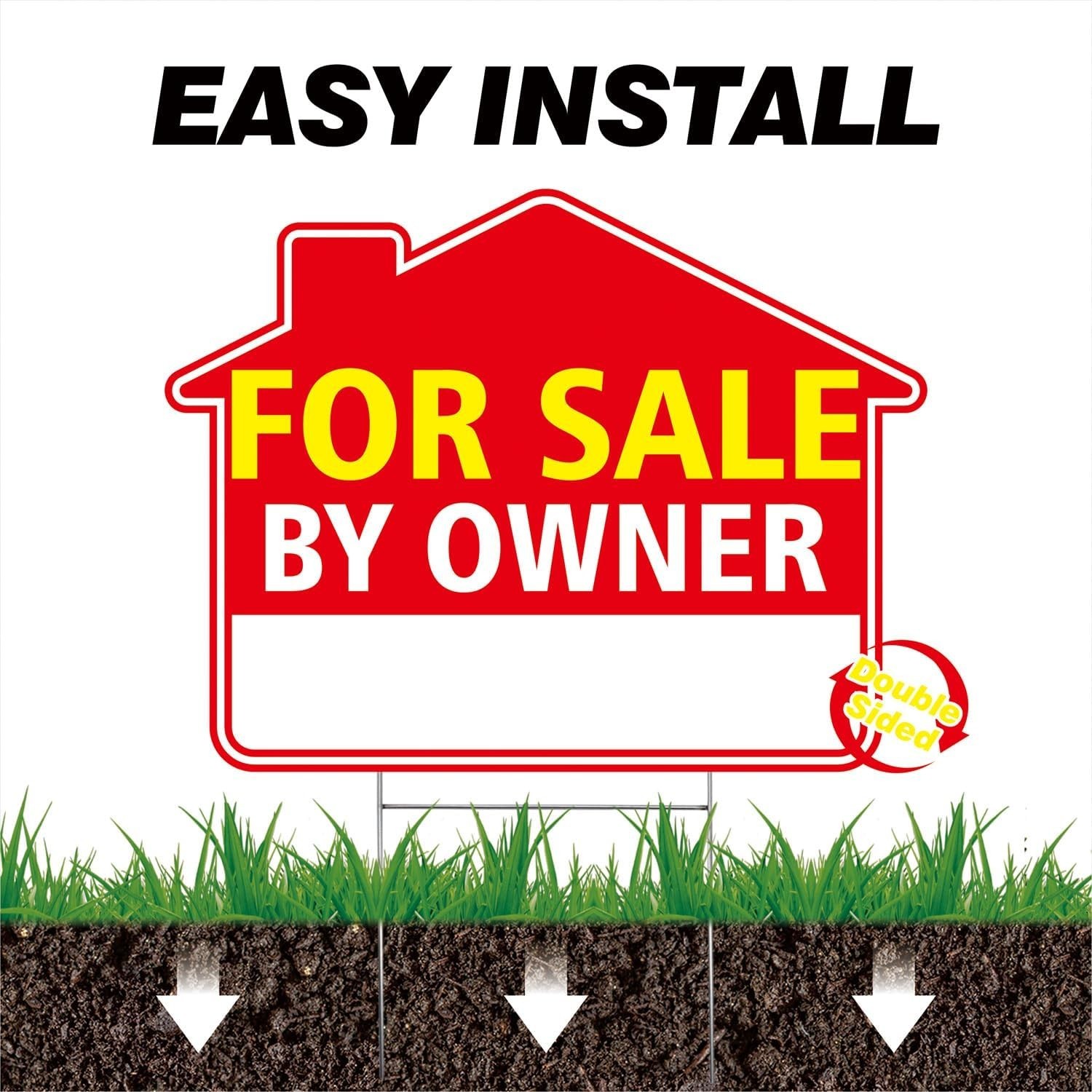 For Sale by Owner Yard Sign with Stake – 17″ X 13″ Double-Sided Corrugated Plast