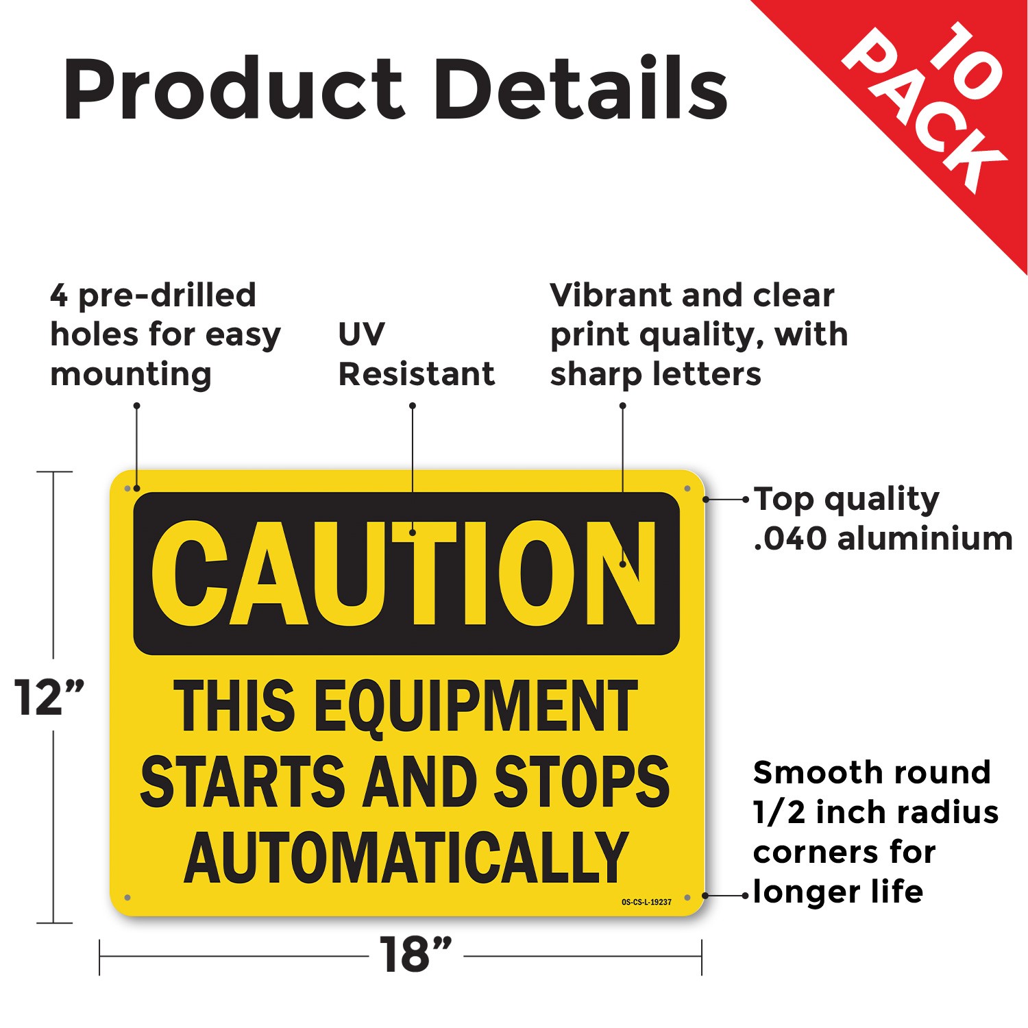Starts and Stops OSHA Caution Sign Metal, Plastic, Or Decal – 5 or 10 Pack