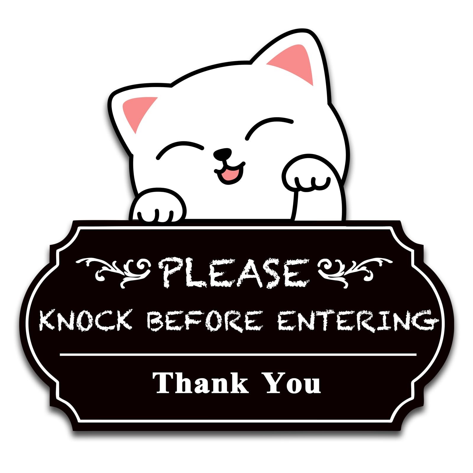 Please Knock Sign for Door UV Resistant Self Adhesive Vinyl Funny Office Cat