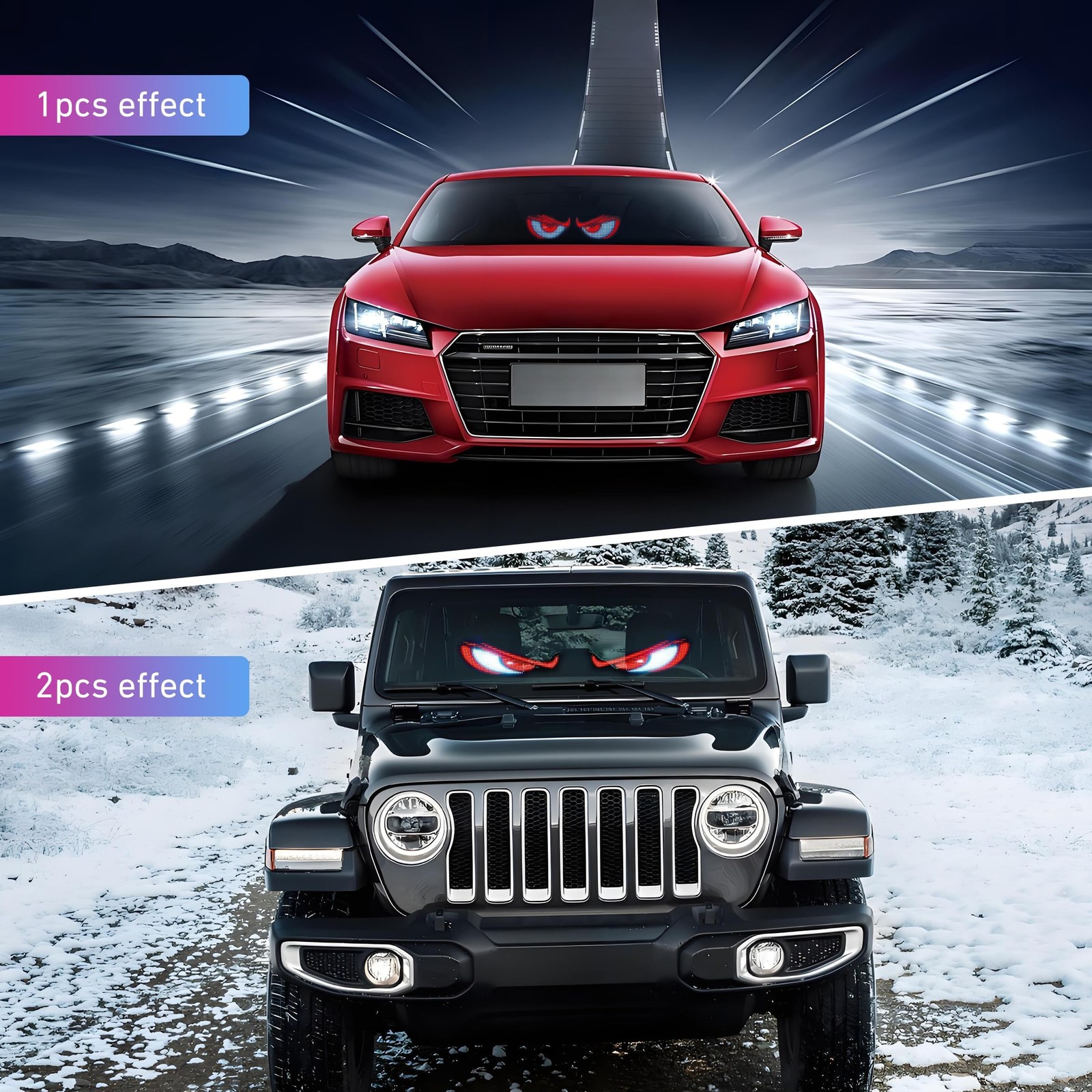 2PCS 15inx4in Devil Eyes Light for Car Windshield,Ojos LED para Carro,Program…