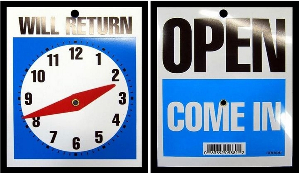 NEW Open Come In / Will Return / Store Business, Clock Hands, Sign With Chain.