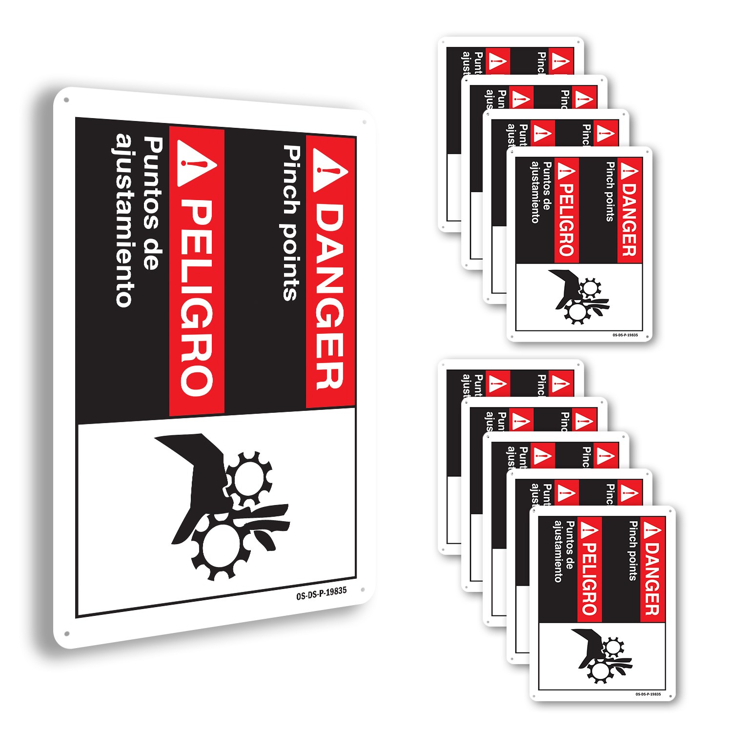 Danger Pinch Points (Bilingual Spanish) ANSI Danger Sign Or Decal – 5 or 10 Pack