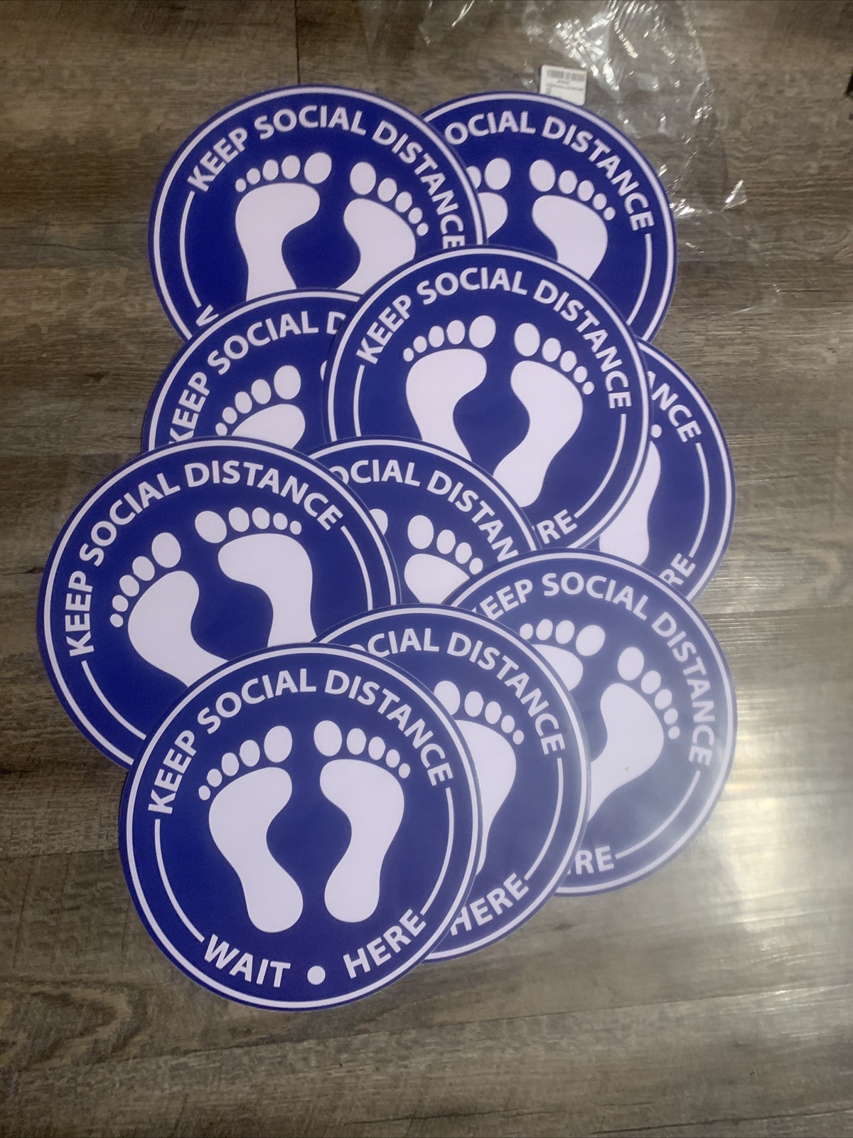 10 CT. Keep Social Distance Signs: 10.75” Diameter-Heavy Duty Peel & Stick (NEW)