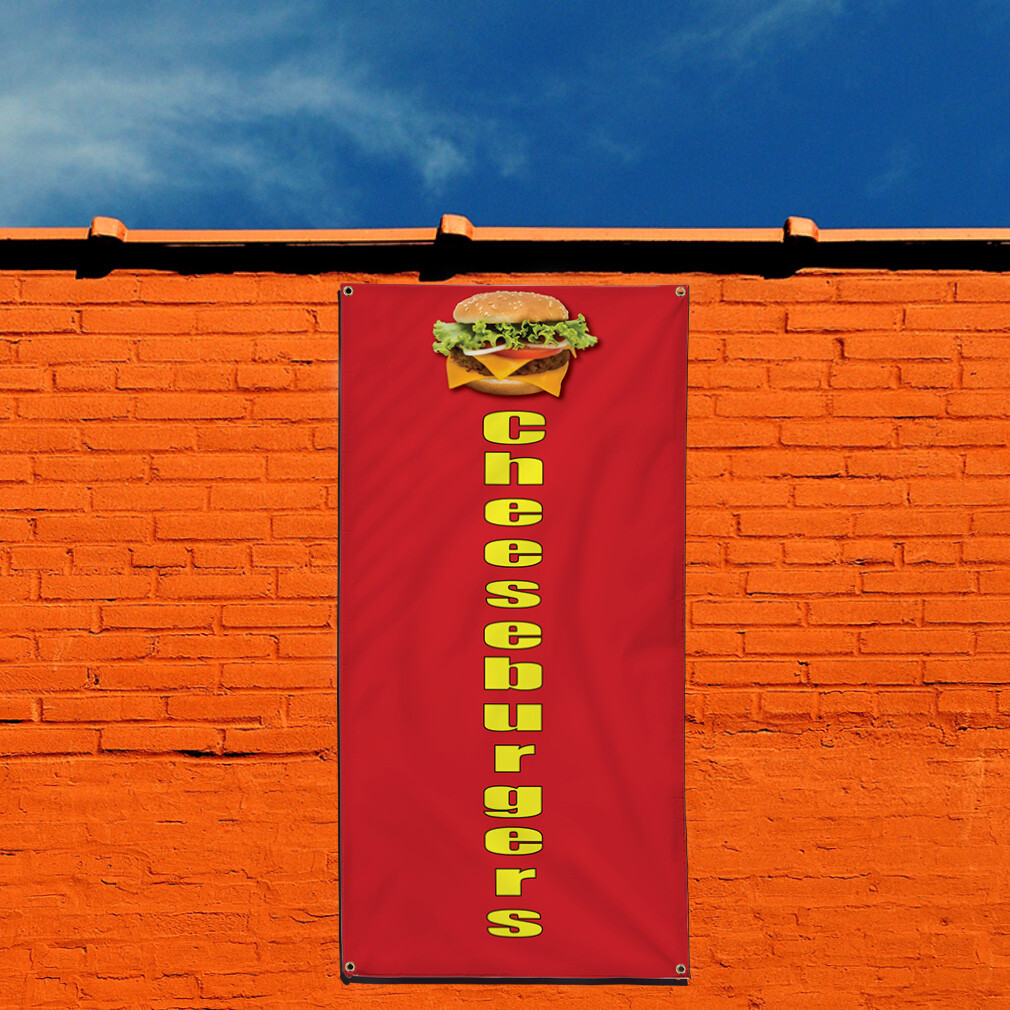 Vertical Vinyl Banner Multiple Sizes Cheeseburgers Food Fair Promotion Business