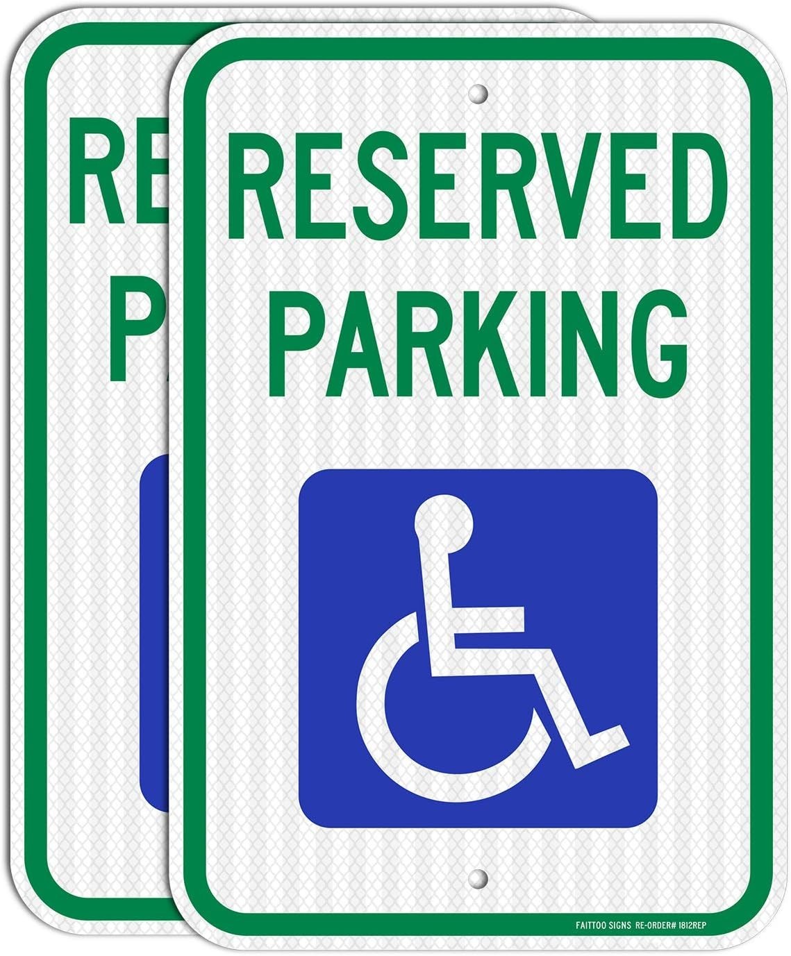 2 Pack Reserved Handicap Parking Sign with Wheelchair Picture, 18 x 12 Engine…