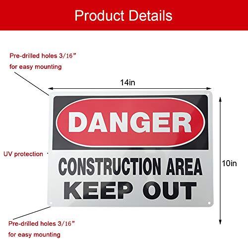 4 Pack “Danger Construction Area” Signs 10×14 Inch Rust-Free Aluminum Weather…