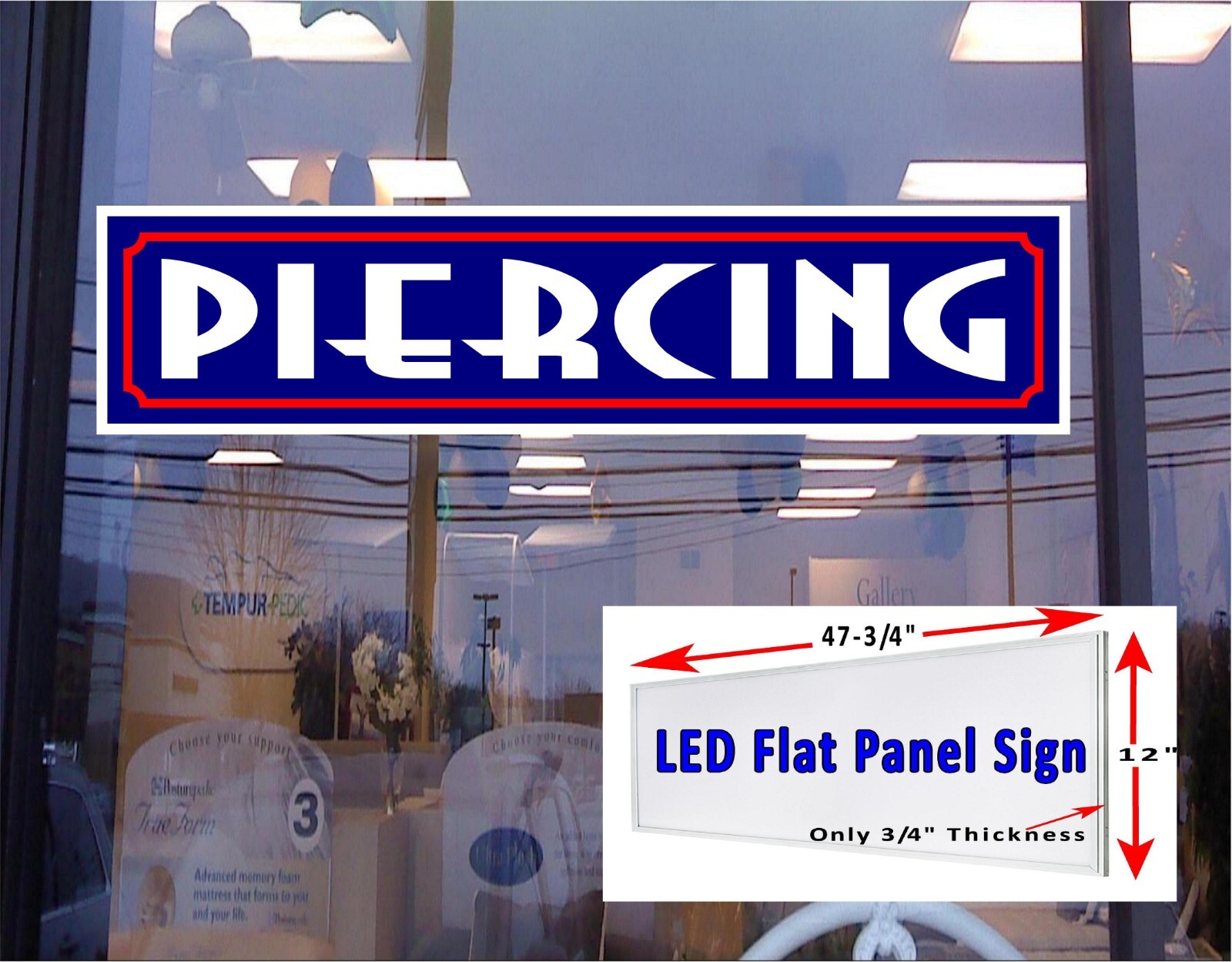 Piercing Led light box window Sign 48″ x 12″
