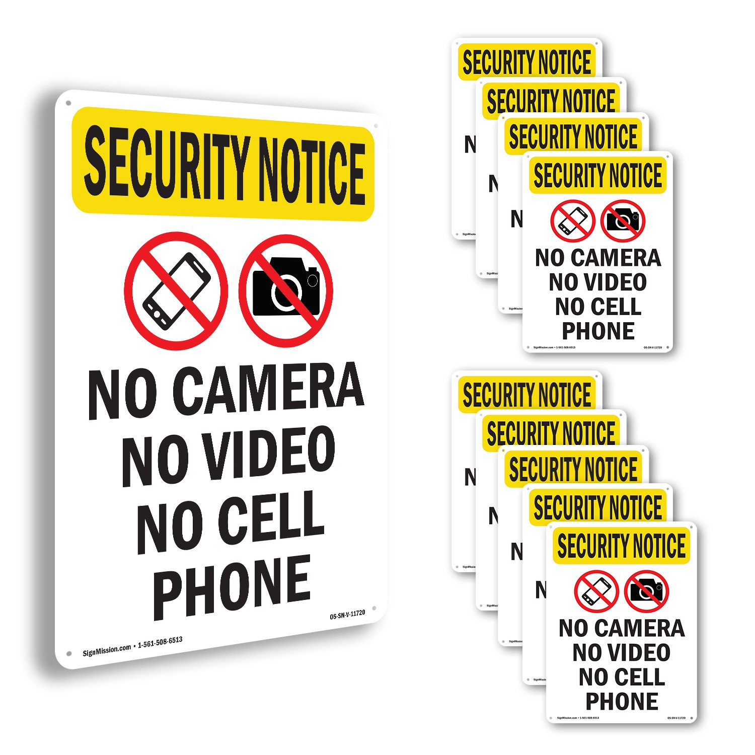 No Camera No Video With Symbol OSHA Security Notice Sign Or Decal – 5 or 10 Pack