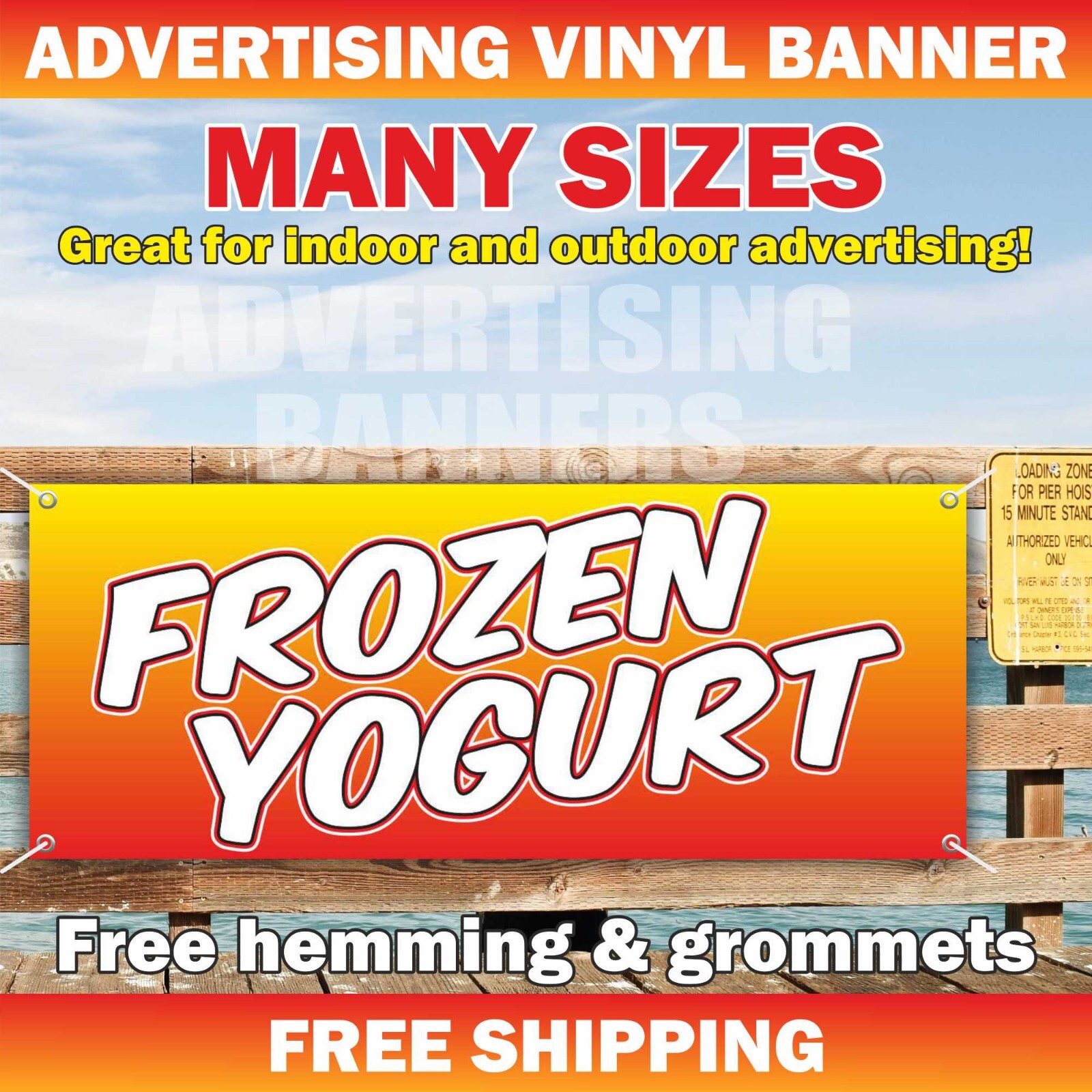FROZEN YOGURT Advertising Banner Vinyl Mesh Sign Smoothie milkshake Ice Cream