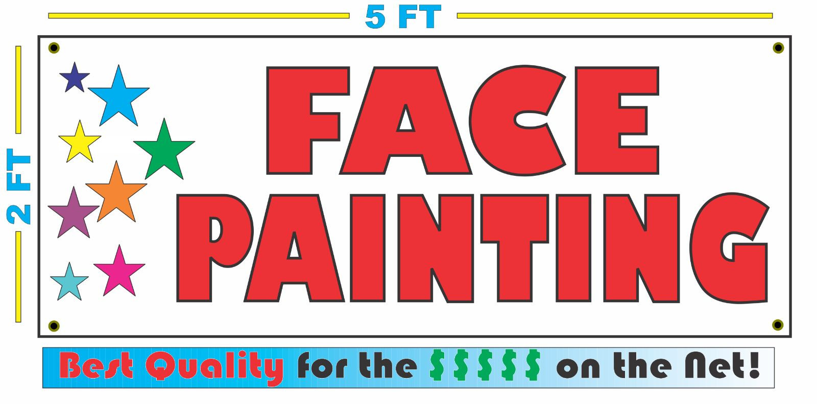 FACE PAINTING w Multi Colored Stars Banner Sign NEW 2×5