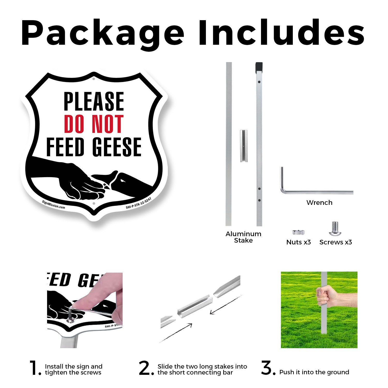 Please Do Not Feed The Geese Shield Shaped Sign With Stake Weather Resistant