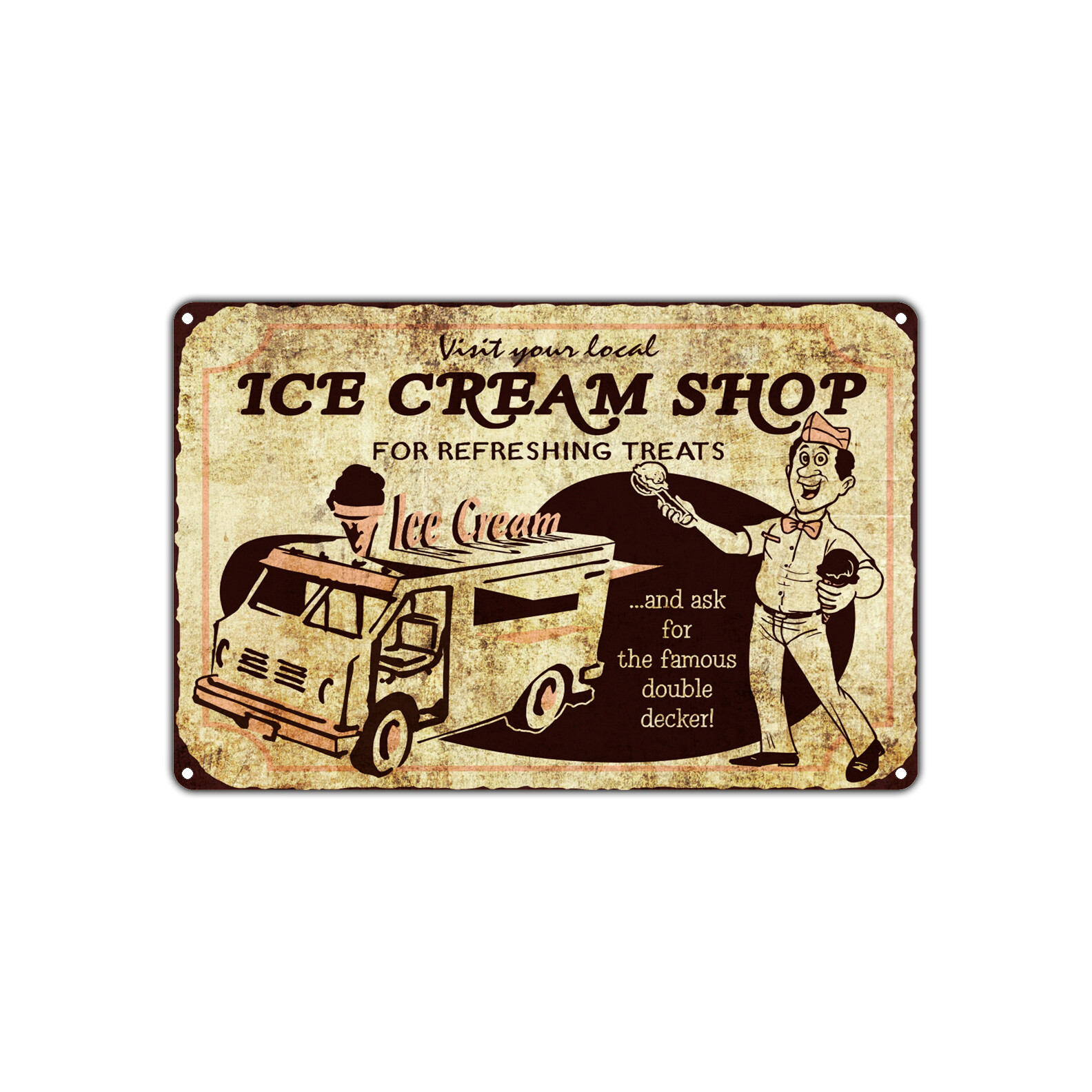 Ice Cream Visit To Your Local Shop For Refreshing Treats Vintage Metal Sign