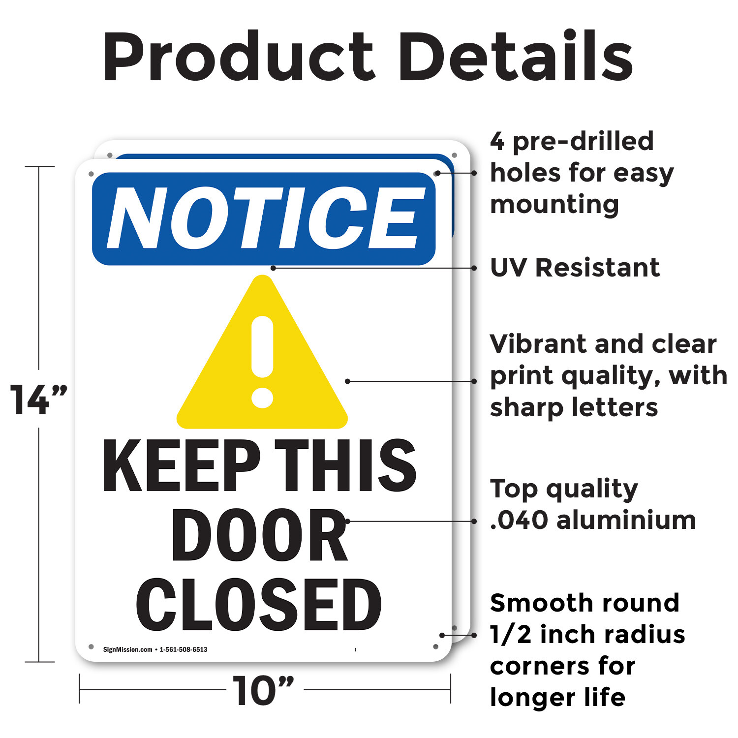 (2 Pack) Keep This Door Closed OSHA Notice Sign Decal Metal Plastic