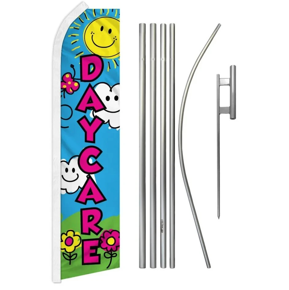 Daycare Swooper Flutter Feather Advertising Flag & Pole Kit