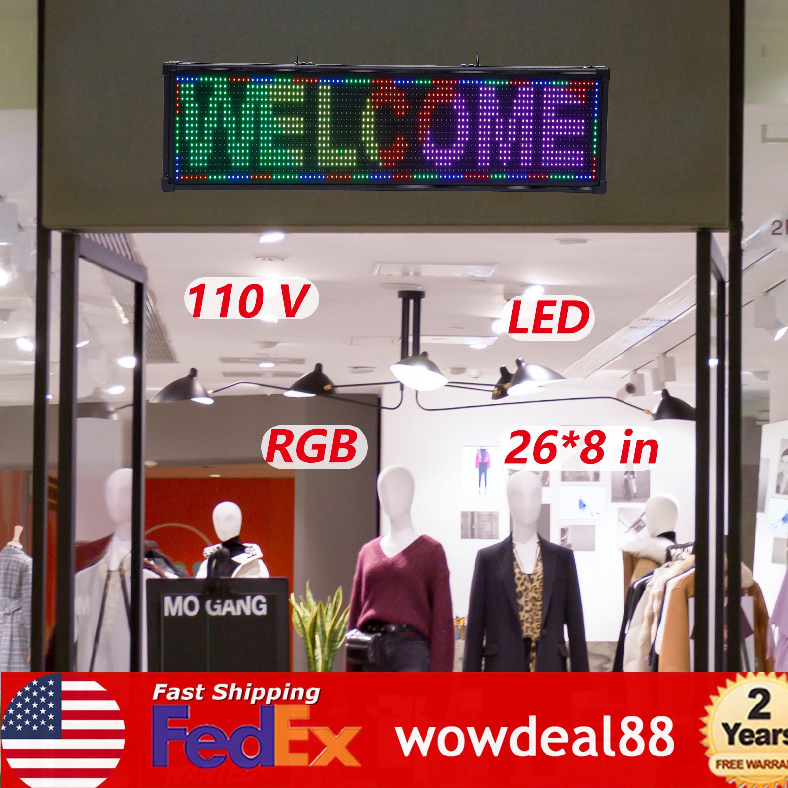 26″x8″ LED Advertising Sign 7 Color Programmable Scrolling Message Display Board