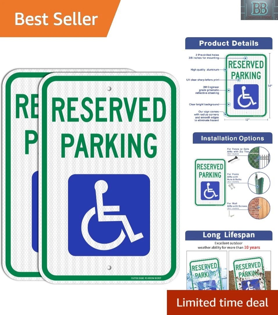 High Visibility 2 Pack Reserved Handicapped Parking Signs – Rust Free Aluminum