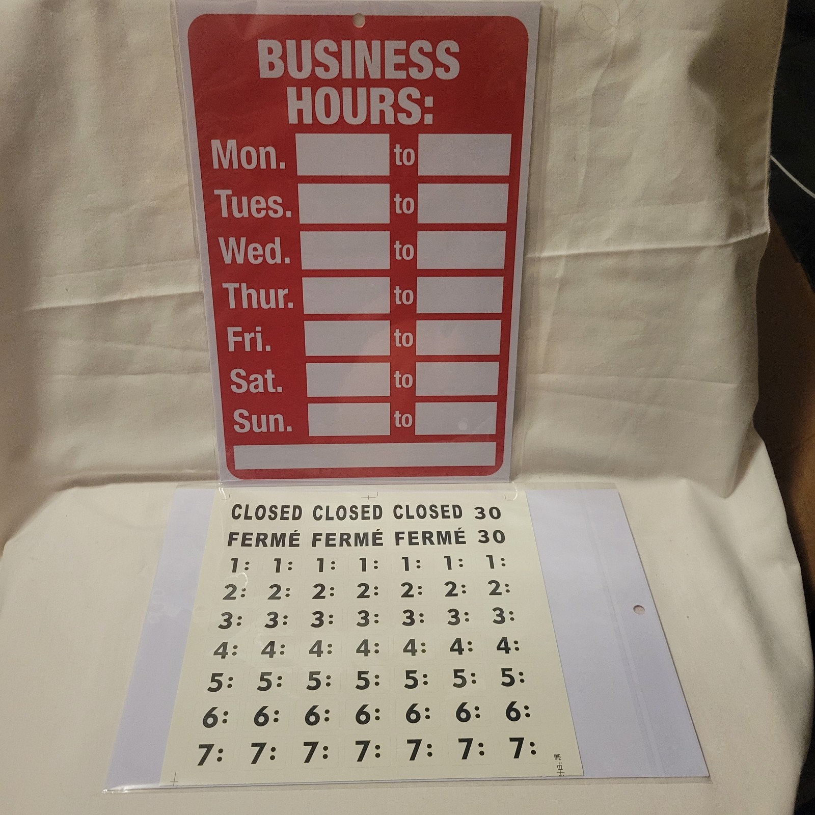 Business Hours Sign Kit 8″x12″ with Number Stickers Retail Store Office