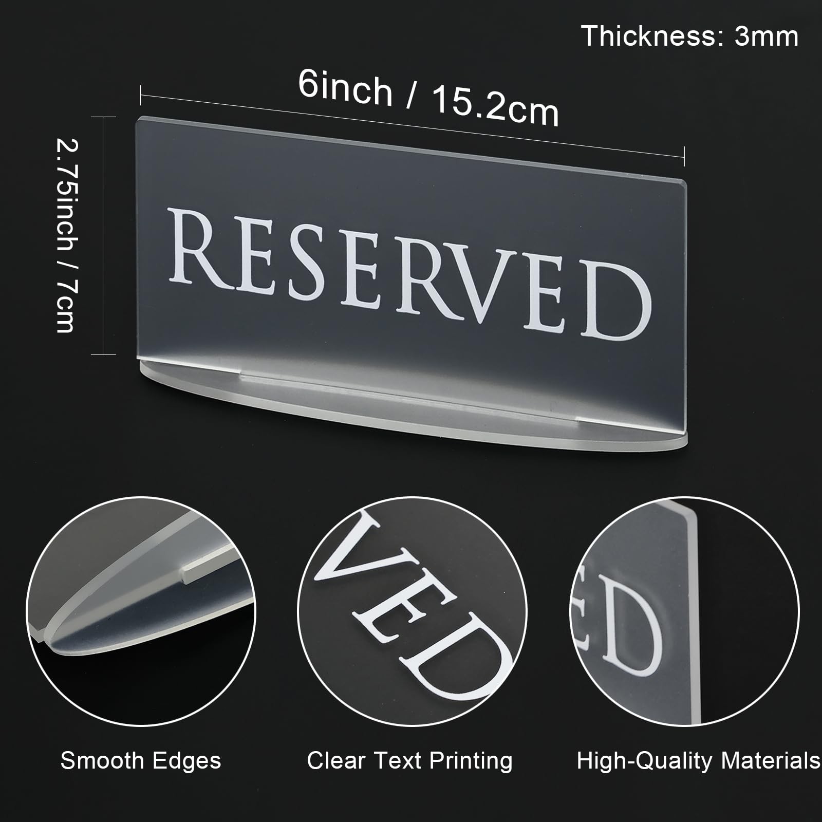 6 PCS Frosted Acrylic Reserved Table Signs Oval Stand 6×2.8 Inch Reception