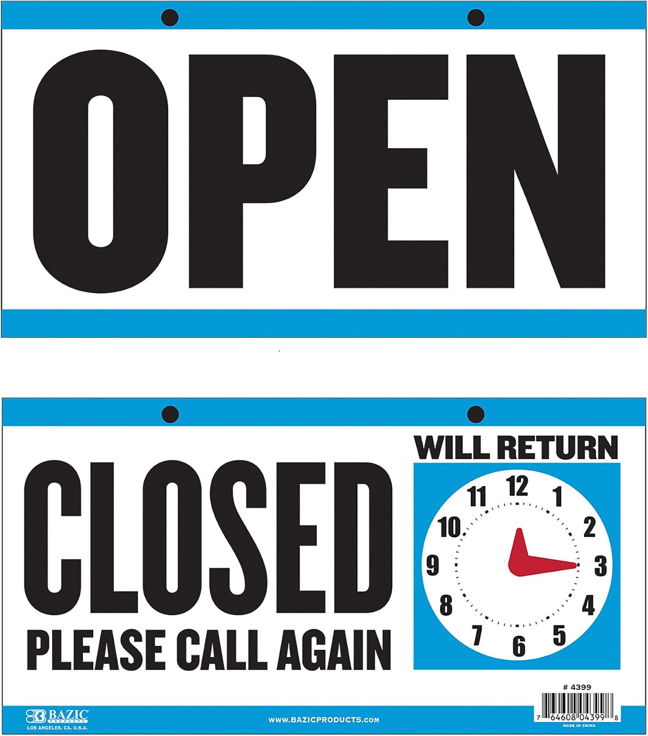Closed/Open Clock Sign, 6 X 11.5 In, Double-Sided | Movable Clock Hands for Your