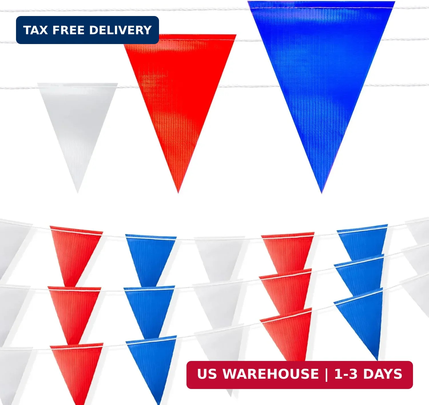 Safety Warning Pennant Banner Flags – 105FT OSHA High Visibility Colored Triangl